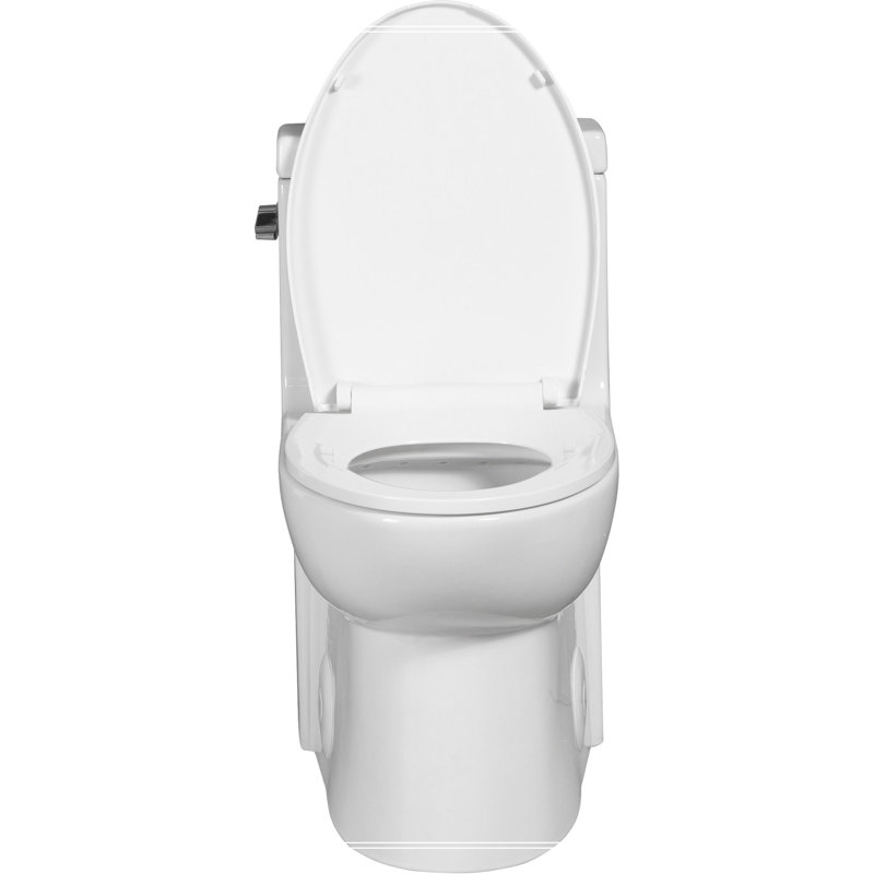 Toilette monobloc 1,28 GPF à chasse d'eau simple, à fixation au sol allongée et à économie d'eau, siège à fermeture douce, carte de chasse 1000 grammes, blanc brillant