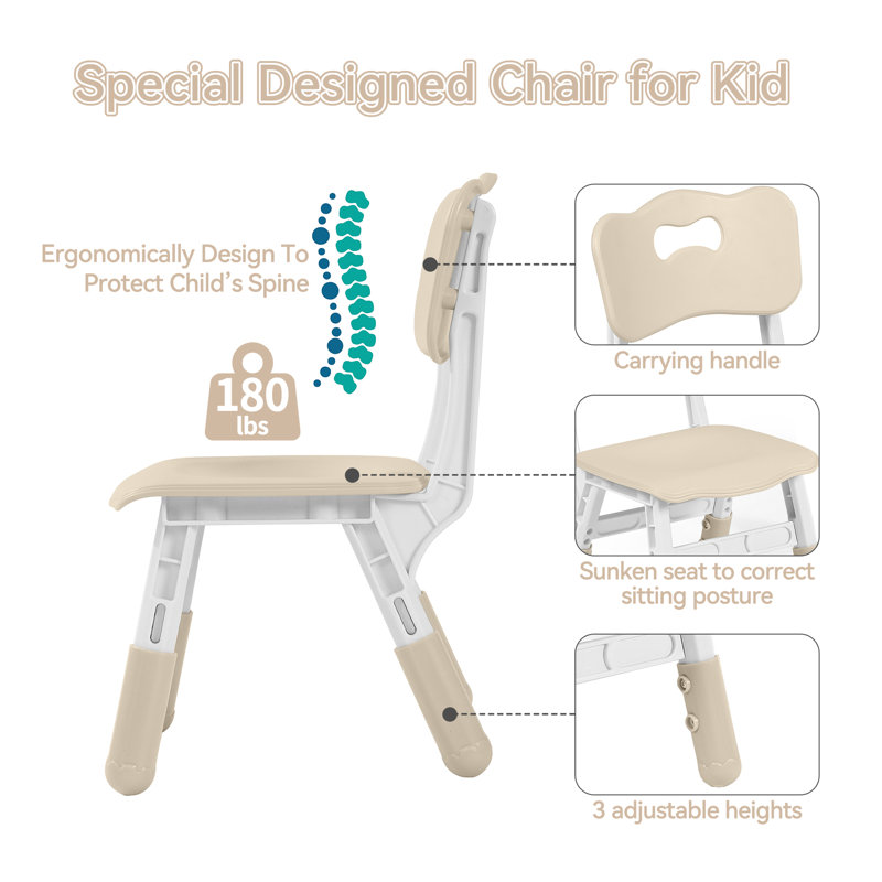 Angello Kids 3 Piece Play Or Activity Table and Chair Set, Beige/Natural Wood