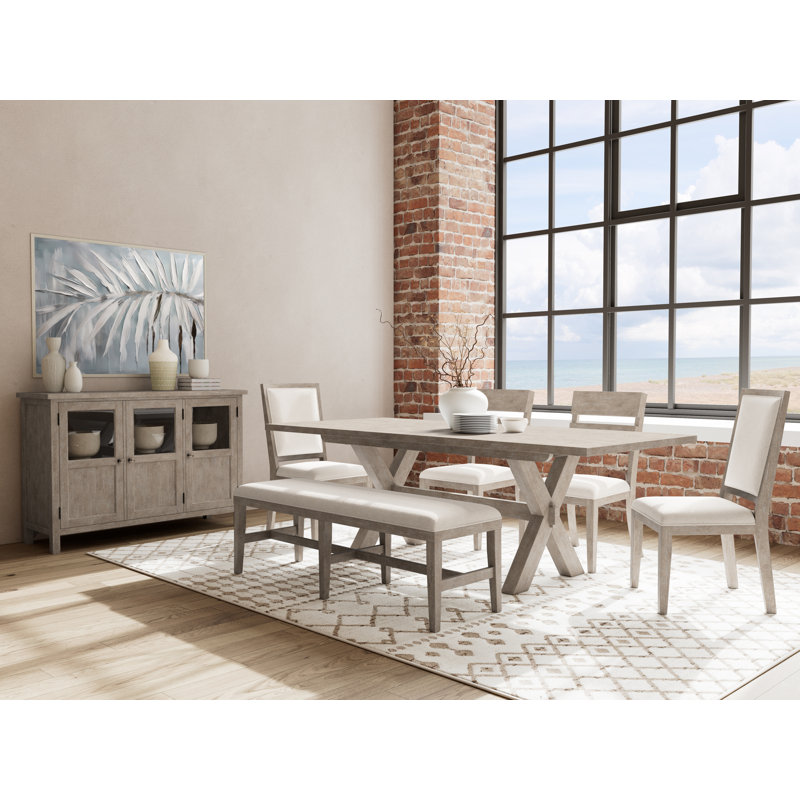 Rectangular Dining Table With Dining Bench And 4 Upholstered Chairs