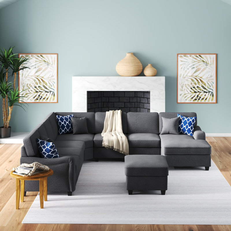 Beulah Upholstered U-Shaped Sectional Symmetrical, Dark Gray Linen