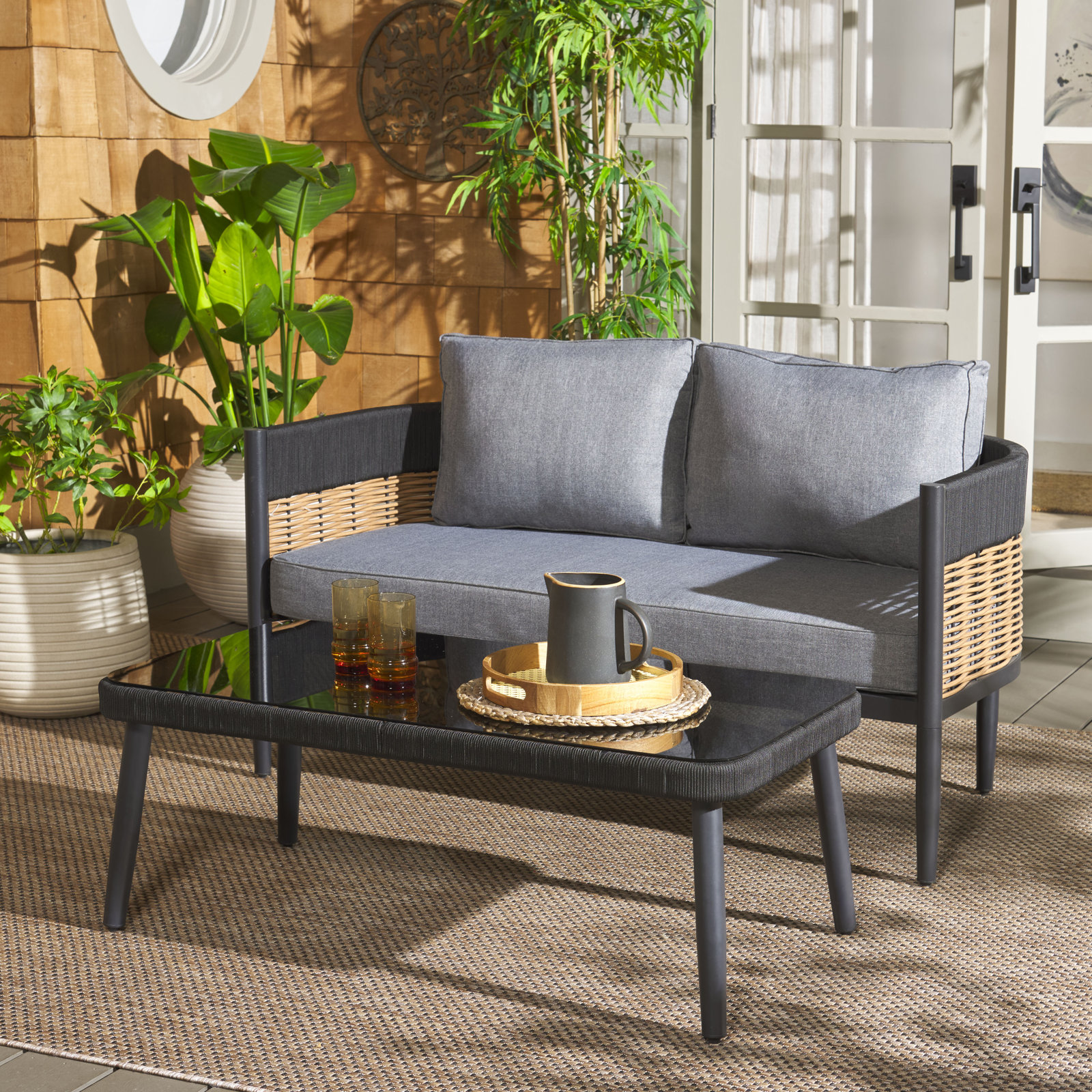Corrente Bench + Table, Gray