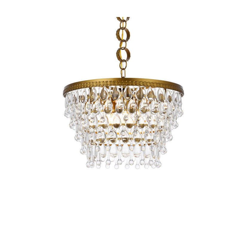 Lustre unique à 5 lumières avec accents en cristal Beno, Laiton