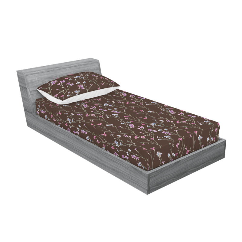 Drap-housse et taie décorative Ambesonne Wild Field Flowers Motif taupe mauve et brun foncé