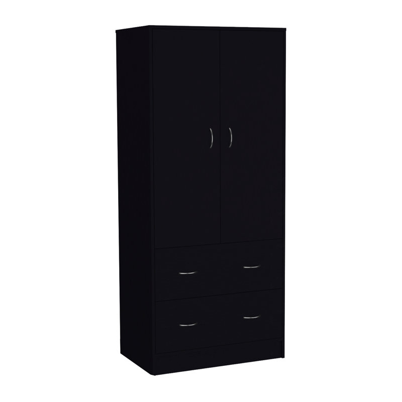 Armoire H 71 po avec deux portes, deux tiroirs et une tringle, Noir
