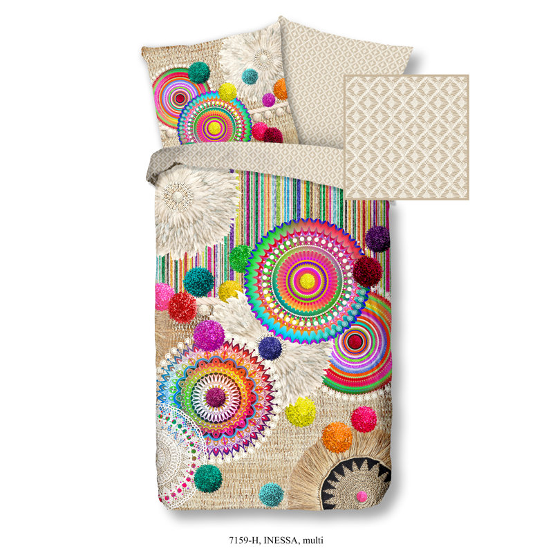 Bedding 135x200+1-80x80hip Cotton-satin No.7159 Multi, 155cm x 220cm Duvet Cover + 1 pillowcases 80 x 80