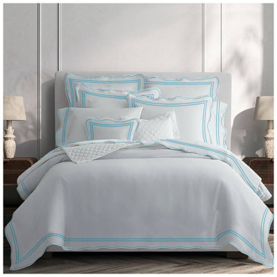 400TC Wavy Embroidery & Border Cotton Sateen Solid Duvet Cover Set