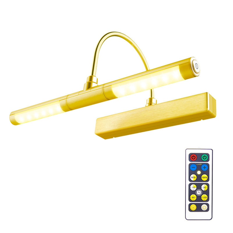 Battery Powered LED Wall Mount Picture Light, Gold, 3cm H x 33cm W x 15cm D