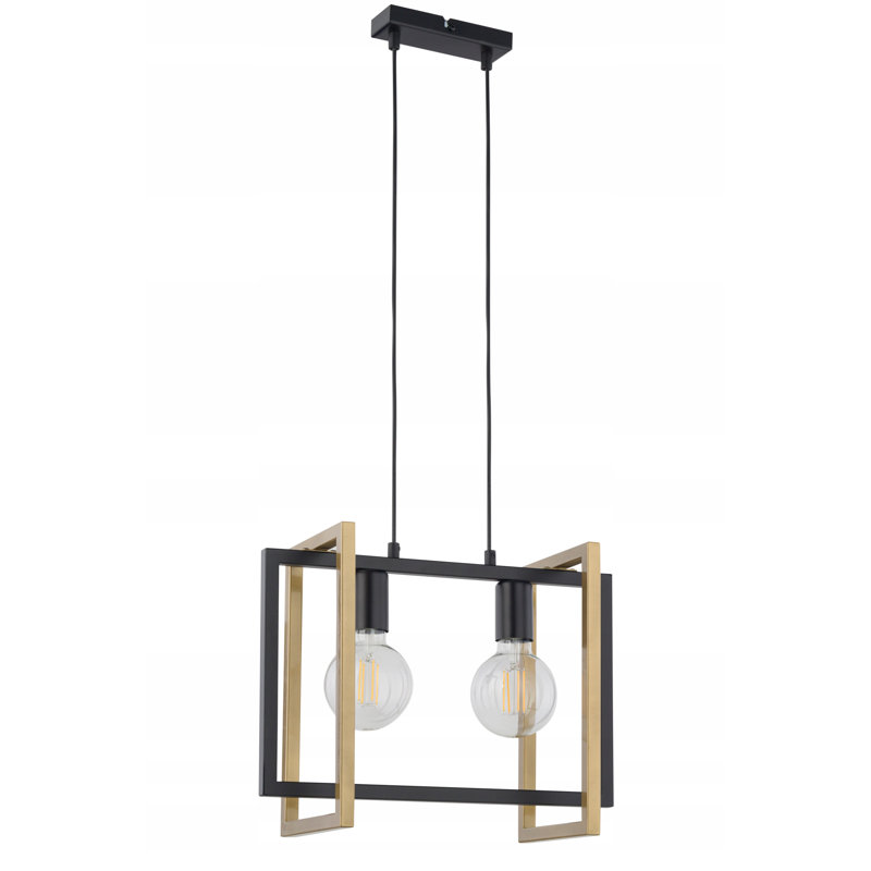 2 - Light Square/Rectangle Pendant, 80 x 41 x 18cm, Black/Gold