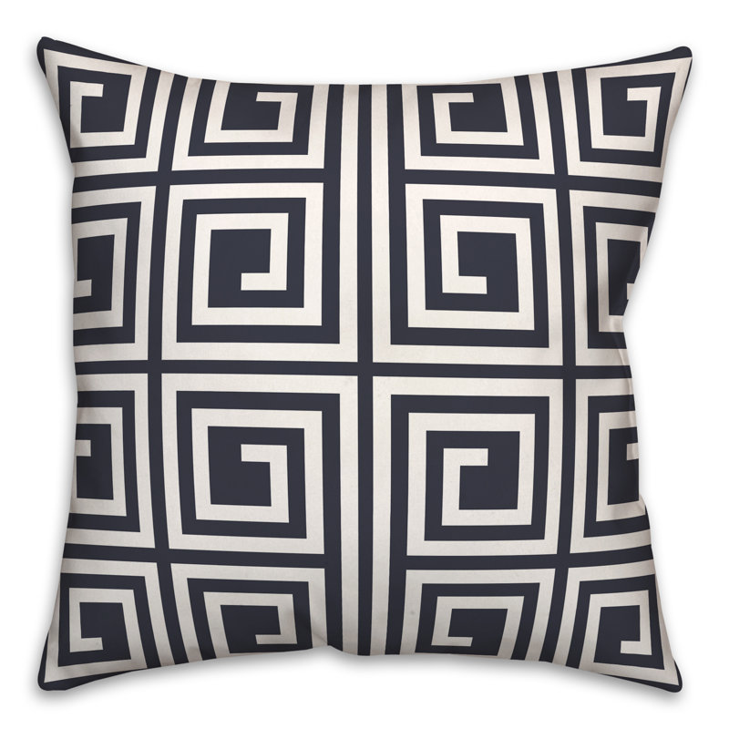  Coussin décoratif géométrique intérieur / extérieur en polyester, H 18 po x l 18 po, Bleu marine