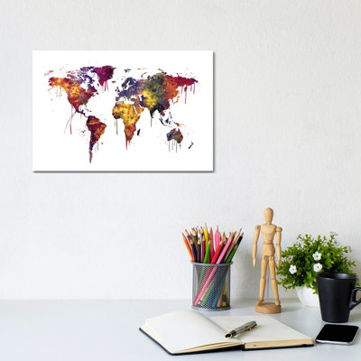 Watercolor Map Of The World Map, Dark Colors by Michael Tompsett - Wrapped Canvas Gallery-Wrapped Canvas Giclée
