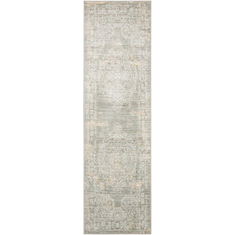 Tapis gris d'inspiration persane Alana, Tapis de couloir 2 pi 2 po x 7 pi 6 po