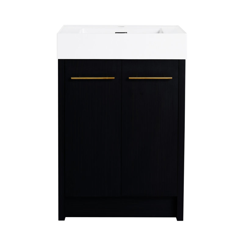 Meuble-lavabo autoportant avec résine en résine, porte, armoire de rangement pour salle de bain