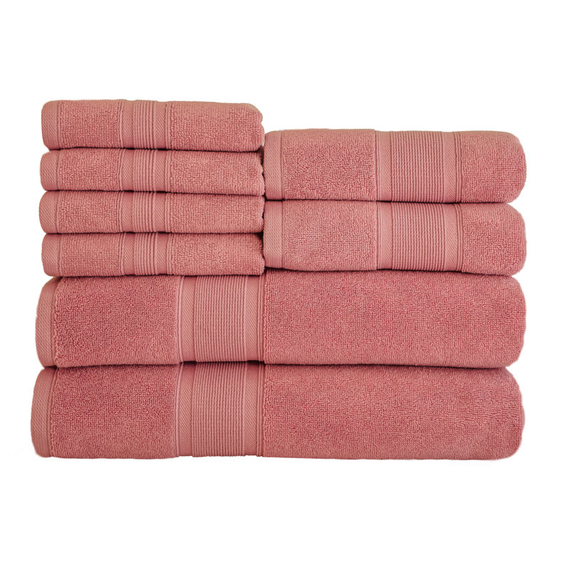 Serviettes de bain corail en coton de qualité supérieure (ensemble de 8 pièces), Corail