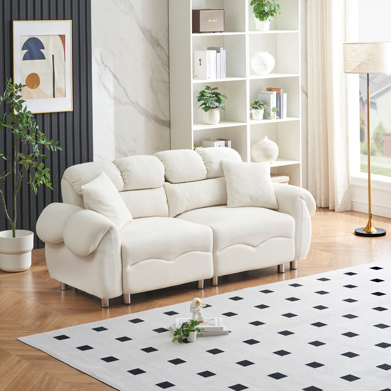 Legary 78'' Velvet Sofa, White Velvet, 39.8" H x 78" W x 25" D