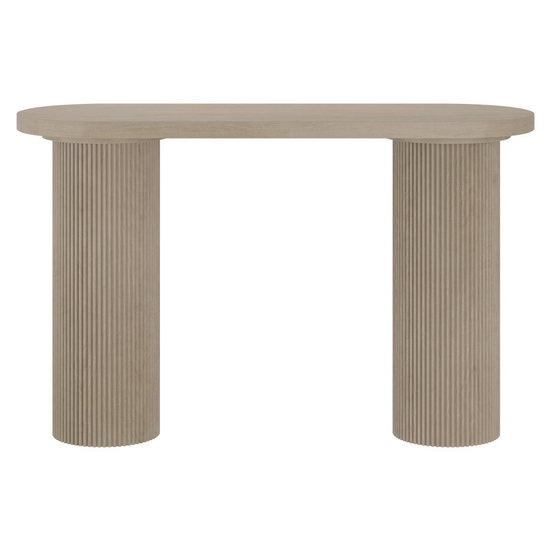 Isa 55" Wide Oval Fluted Console Table in Alder White, Cream