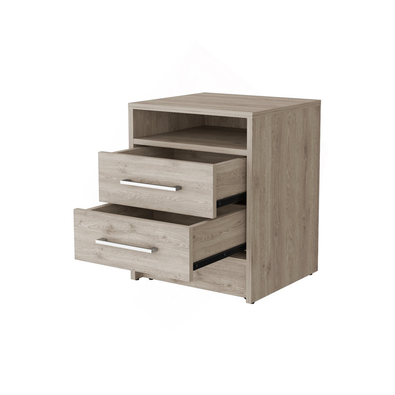 Philadelphia Nightstand, Two Drawers, Concealed Shelf, Light Gray