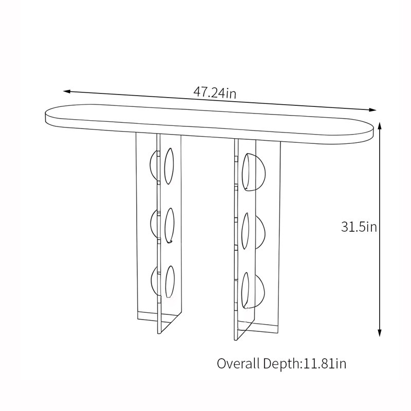 Modern acrylic solid wood console table, Black, 31.5" H x 47.24" W x 11.81" D, Clear