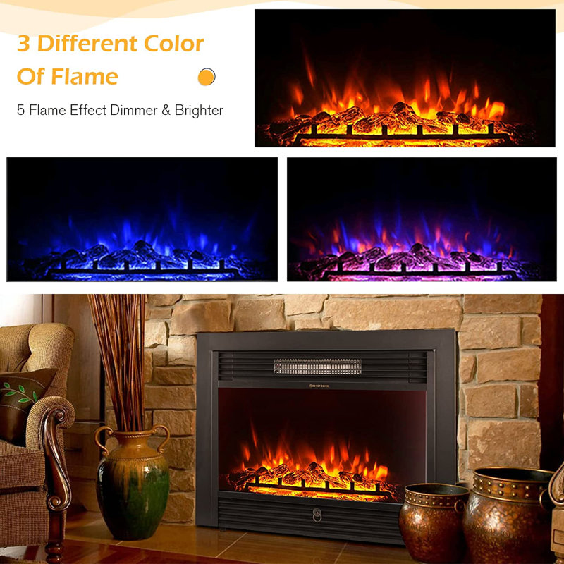 28.5" Black Wall Mounted Electric Fireplace with Adjustable Flames
