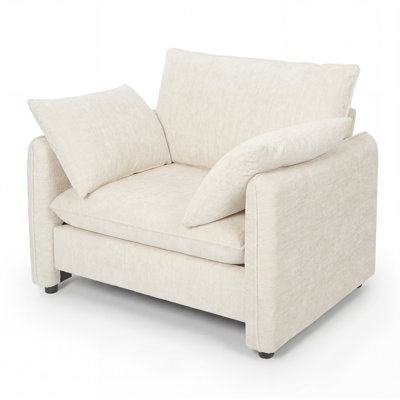  Fauteuil rembourré en chenille de 42,1 po de largeur avec 2 coussins et passepoil, beige