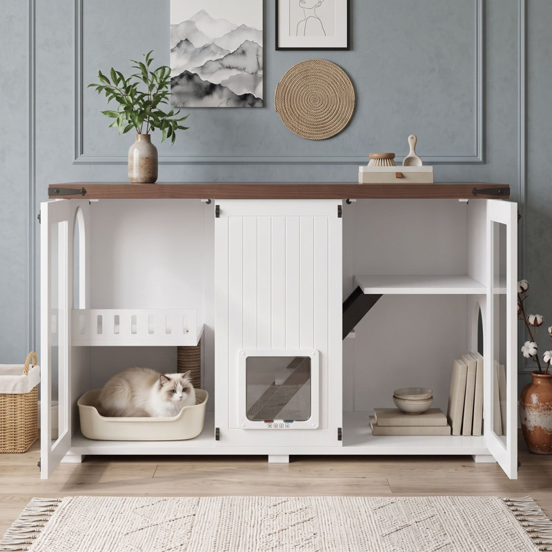 Enceinte de litière pour chat avec porte en acrylique intelligente et escalier, maison de chat à plusieurs niveaux avec poteau à griffer
