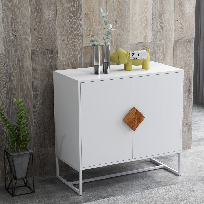 Buffet 2 portes avec poignée carrée en bois massif - Stable E1 et fer à repasser, peu encombrant pour l'espace, la cuisine, le meuble télé et une tablette incluse