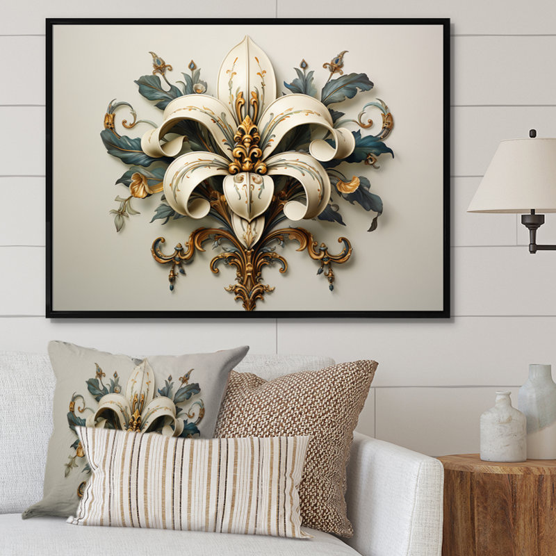 Fleur-De-Lis A Lilly Flower Ii - Symbols Wall Art, H 24 po x l 32 po x P 1 po, Cadre flottant noir
