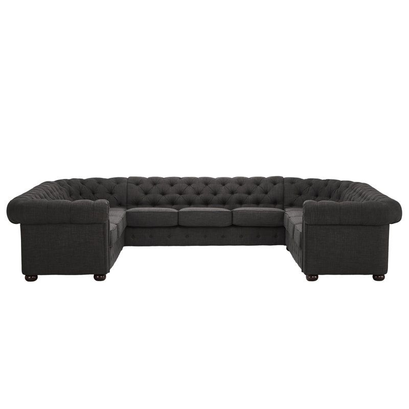 Dunn Upholstered U-Shaped Sectional Symmetrical, Heathered Dark Gray Linen