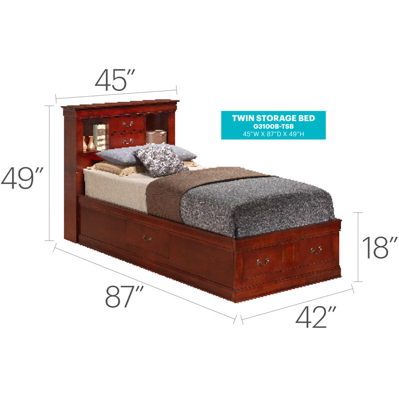 Citronelle Bookcase Storage Bed, Cherry, Twin