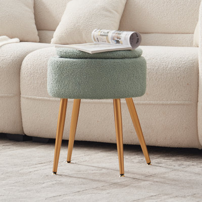 Tabouret de coiffeuse rembourré en molleton Teddy avec rangement et dossier rabattable