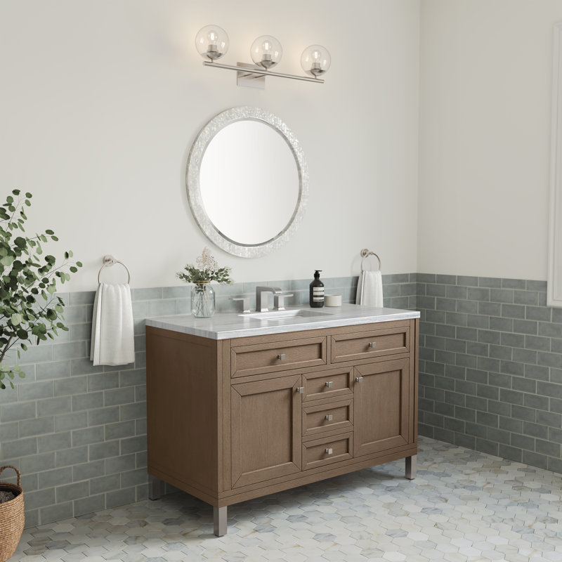 Chicago 48'' W Single Vanity, Walnut Whisper, Parisien Bleu, 8" Widespread
