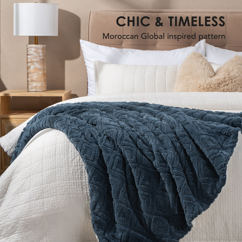 Jeté lesté jacquard Boho - Doux Sherpa, Bleu orageux, L 50 po x L 60 po