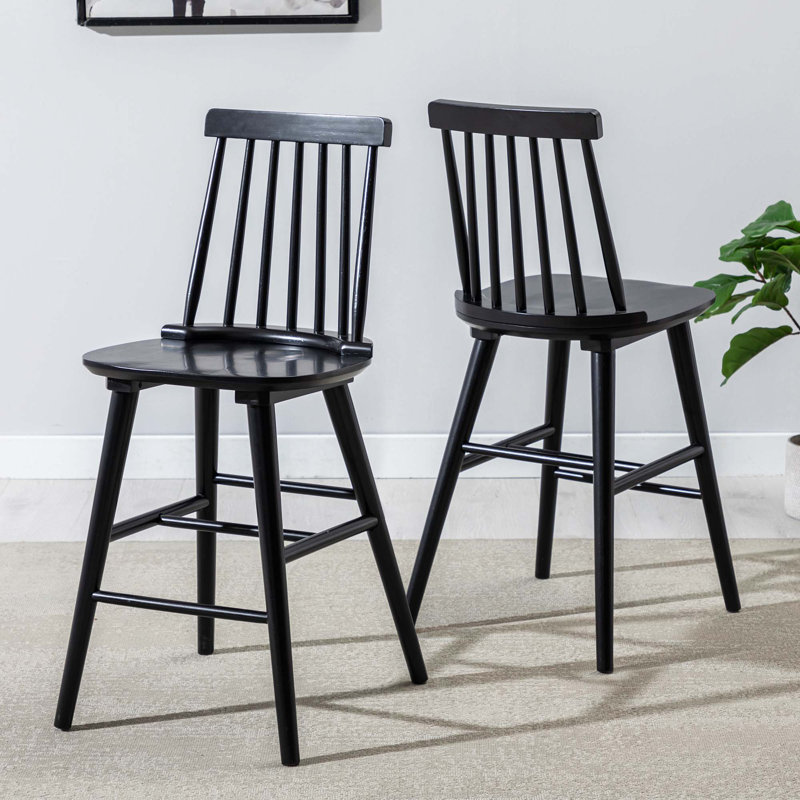 Hani 24'' Wide Square Seat Sleek Solid Wood Slat High Back Counter Height Bar Stool, Black