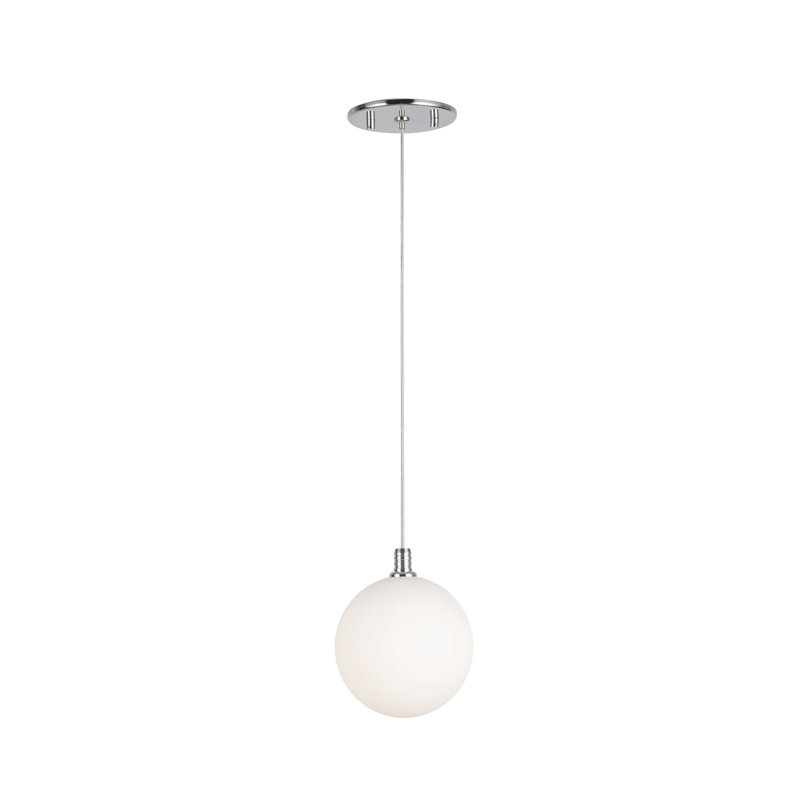 Luminaire suspendu en verre 5 pouces Bolla, Opale, Chrome