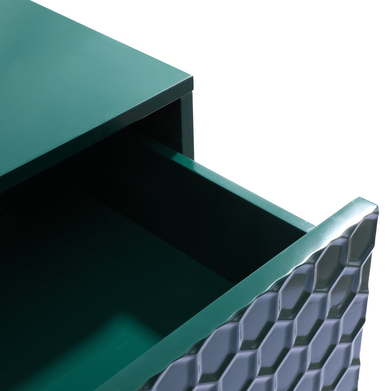 24.4" Tall 2-Drawer High Gloss Nightstand, Green