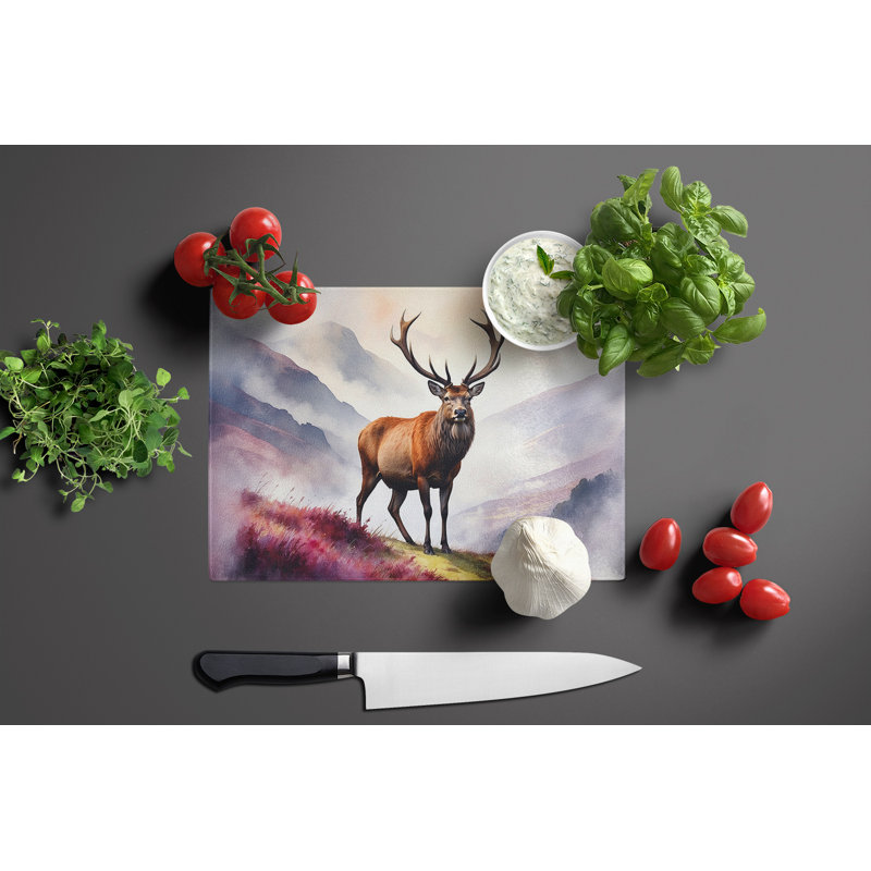 Highland Red Deer Glass Cutting Board