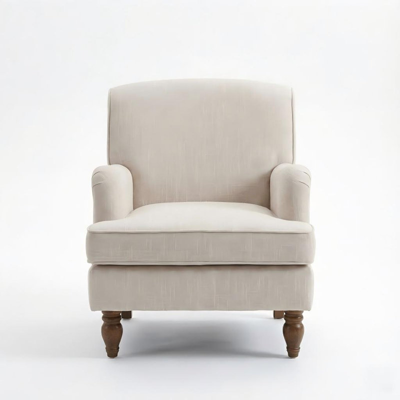 Fauteuil moderne rembourré avec pieds tournés, Beige