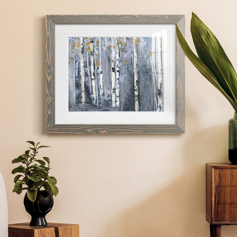 Bouleau moderne - peinture encadrée, H 24 po x l 18 po x P 1,5 po, Encadré gris