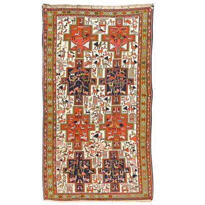 Tapis ivoire et multicolore de haute qualité noué à la main