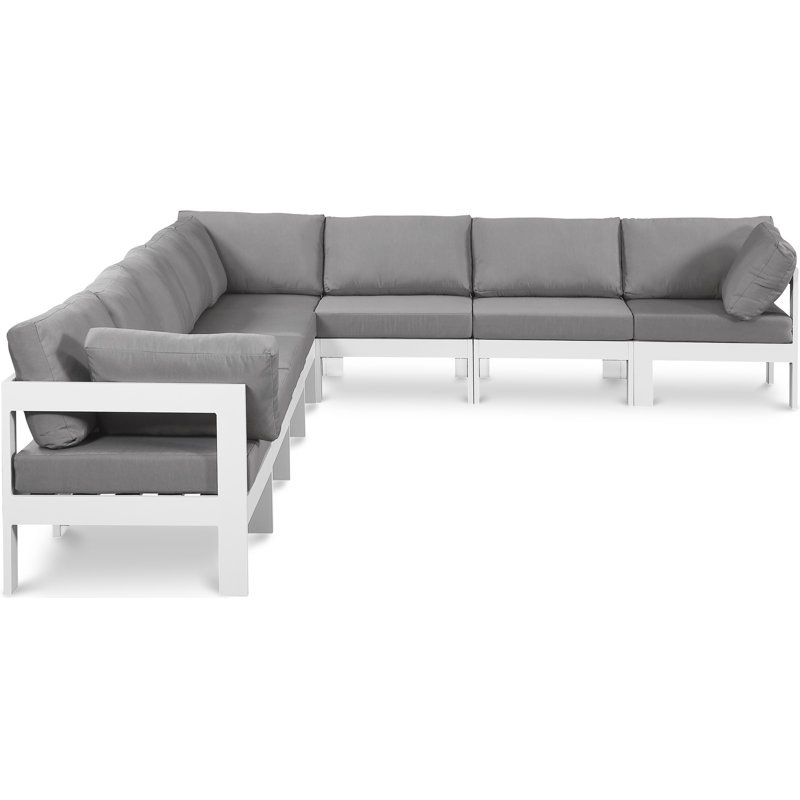 Canapé modulaire d'extérieur faisant face à la droite de 150 po avec coussins Otilla, gris, Blanc