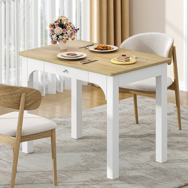 Solid Wood Base Dining Table, Brown and White