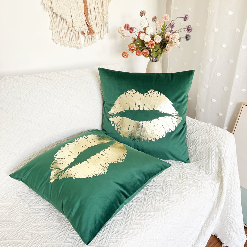 Solid Lips Gold Pillow Cover (Set Of 2), Green, 20" x 20"