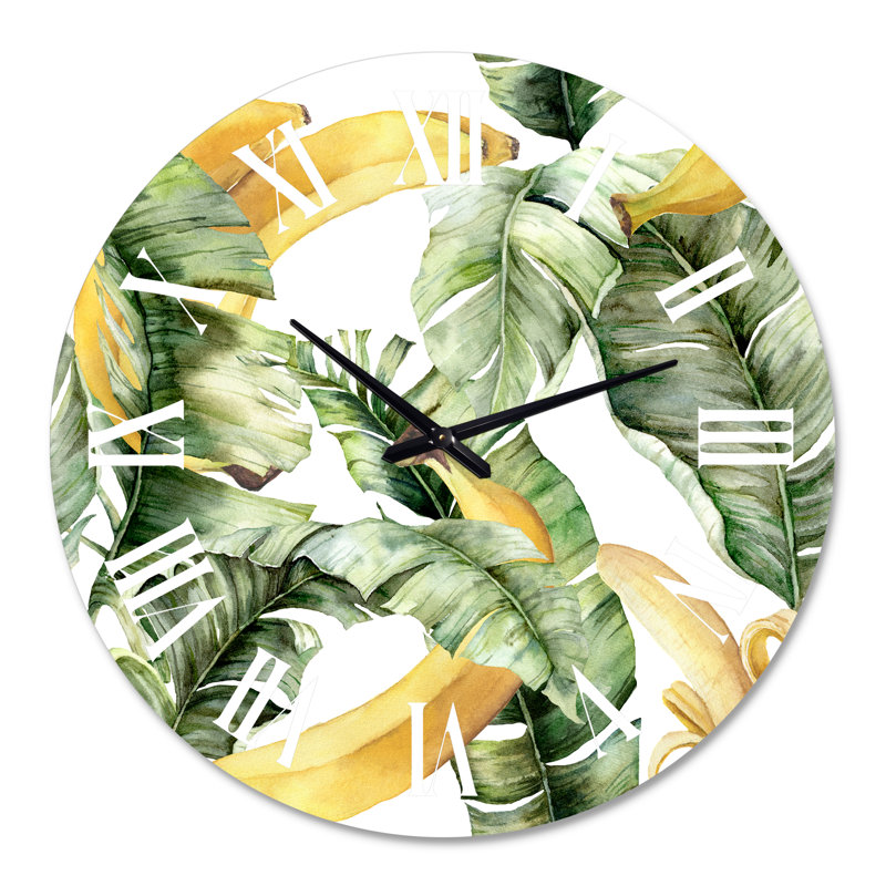 Bananes mûres avec feuilles - horloge murale nautique et côtière, Grand