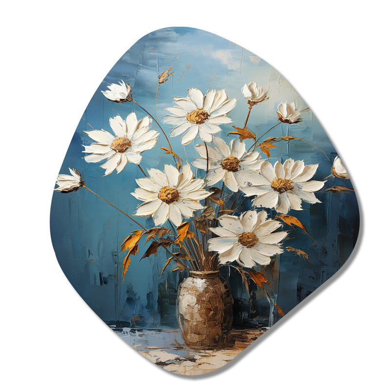 «White Daisy Efflorescence Bouquet Serenity - Unique Shape Daisies», décoration murale asymétrique en métal