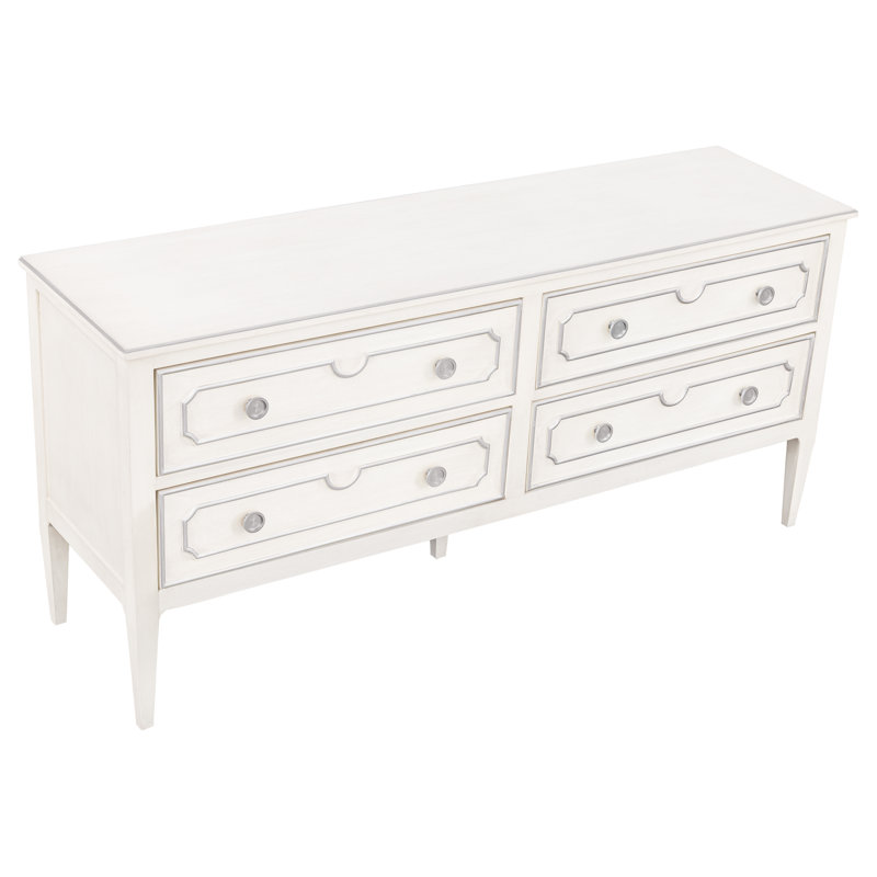 Camille 4 Drawer 72" W Double Dresser, Linen/Pewter