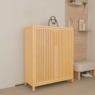 Armoire de rangement à grande capacité de 42 pouces pouvant être utilisée comme armoire à chaussures pour salle de bain, entrée, bambou neutre