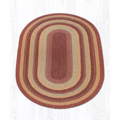 Earth Rug Burgundy/Gray/Cream Oval Braided Rug Rustic Farmhouse