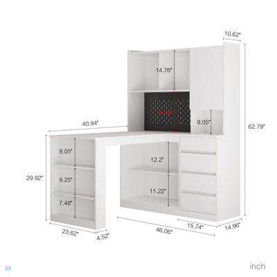 L Shaped Desk With Charger,Computer Desk With Drawers,Bookshelf, With LED Light,Modern Corner Desk,Home Office Desk,L-Shaped Study Table Writing Desk,