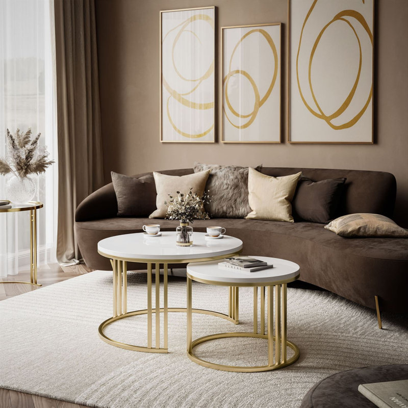 Dinant Frame Coffee Table, White, Brushed Gold