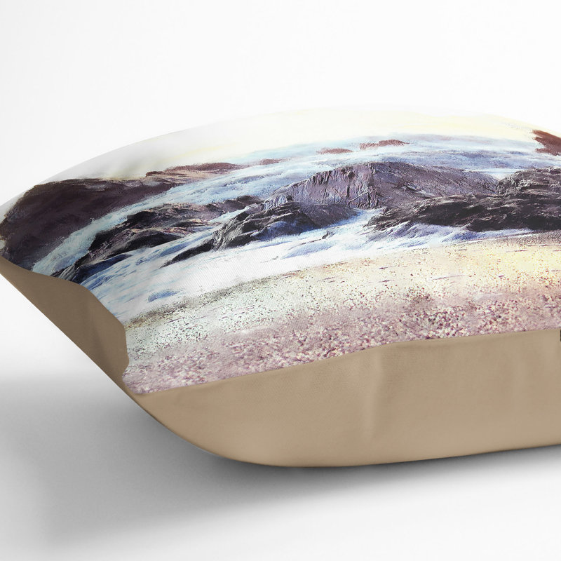 Ocean Crashing Against Rocks Painting Cushion with Filling, 55cm H x 55cm W x 20cm D, Stone