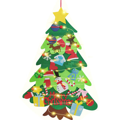 Ensemble 32 pièces d'arbre de Noël en feutre avec lumières à DEL et ornements muraux artificiels